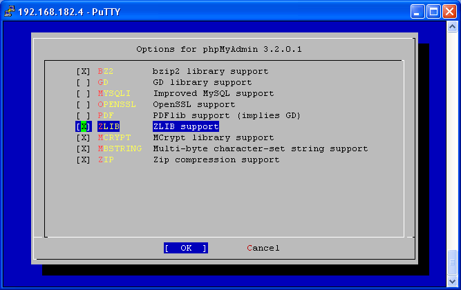 Опции конфигурации для phpMyAdmin
